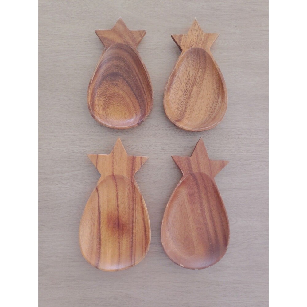 Set Of 4 Vintage Pineapple Shaped Wooden Serving Bowls Hand Carved Monkey Pod